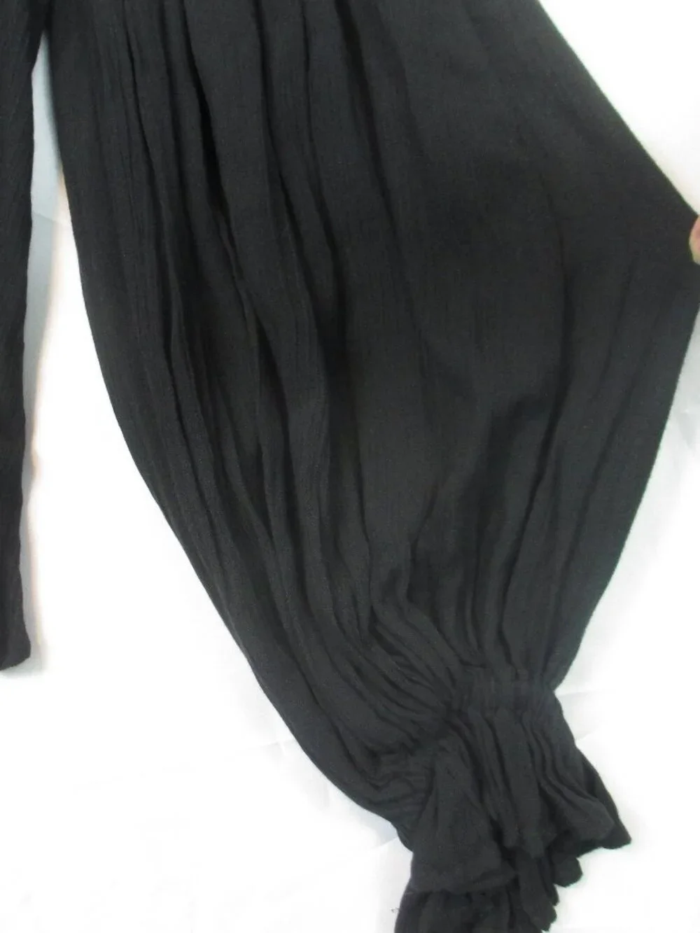 Free People Black Peasant Blouse Pleated Oversized Front Ties Top Size S/P